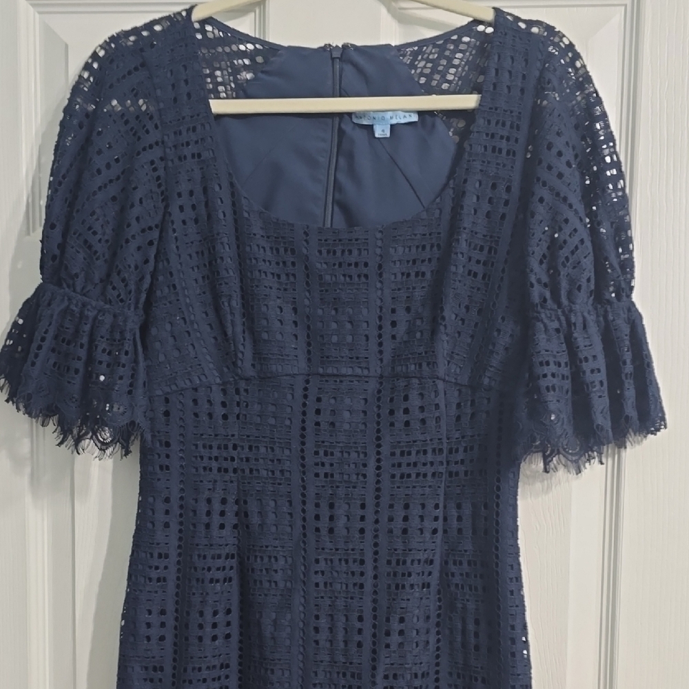 ANTONIO MELANI Blue Sheath Midi Dress with Bell Sleeves - Picture 3 of 3
